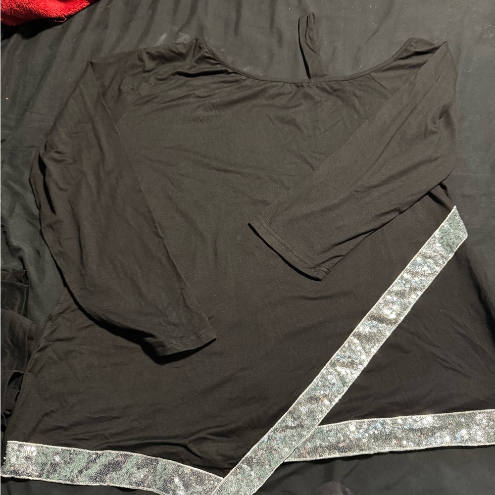 Black Long Sleeve Top with Silver Trim